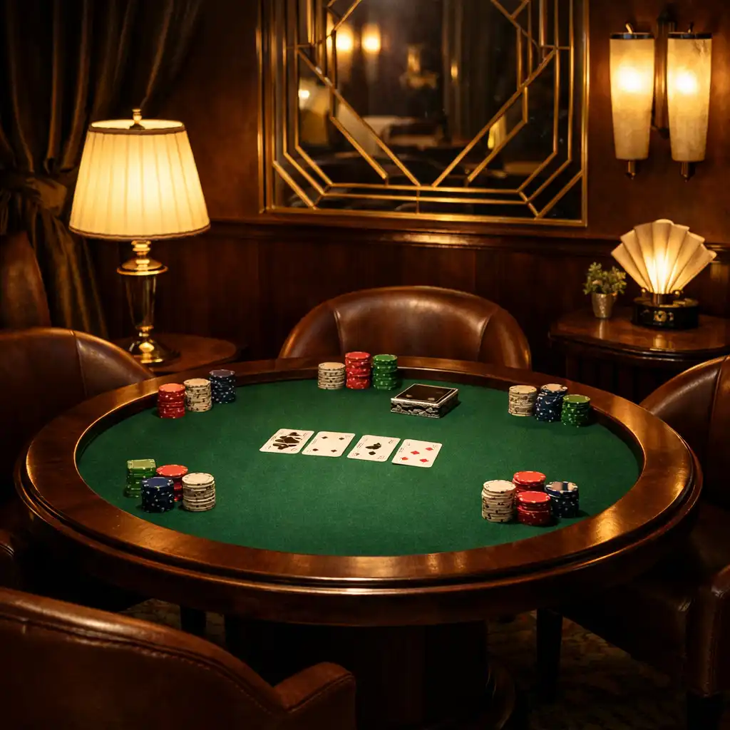 Privátní pokerový stůl v intimním koutě Art Deco salonku